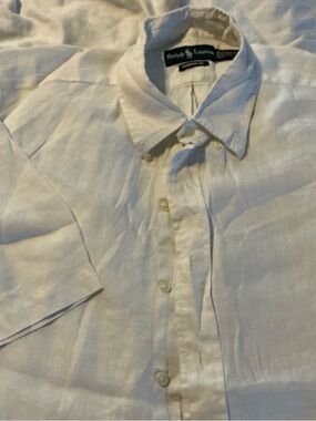 Ralph Lauren White Linen Short-Sleeve Button-Down Shirt